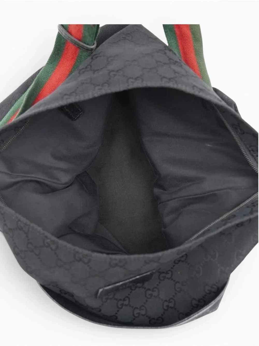 Gucci Black Canvas Messenger Bag with Green-Red Web Strap